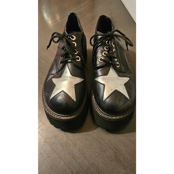 Morbid Threads Black Star Platform Shoes Womens size 5Y VTG 90's Goth Punk - Picture 2 of 4